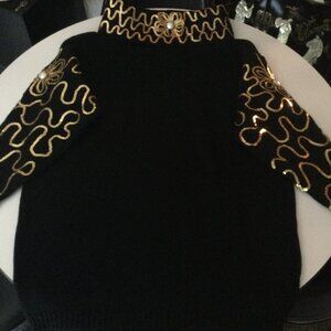 Black n Gold Ladies Bedazzled sweater 100% Acrylic  Vintage size: OS